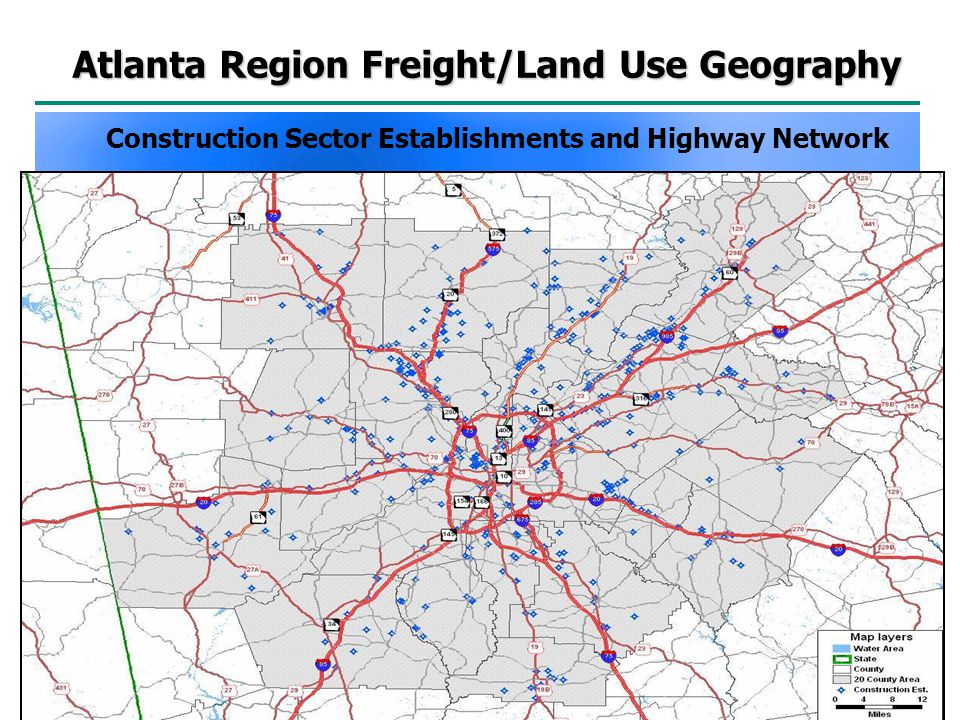 Construction Sector Establishments and Highway Network Atlanta Region Freight/Land Use Geography