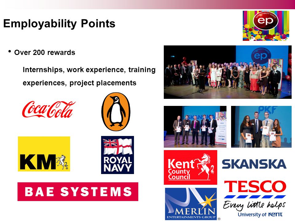 Employability Points Over 200 rewards Internships, work experience, training experiences, project placements