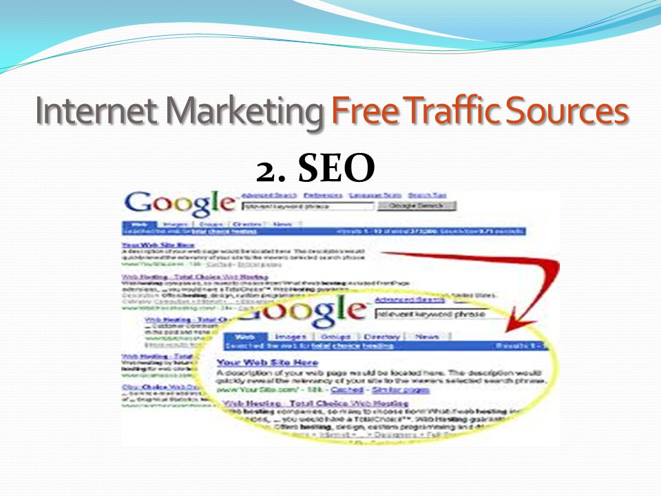 Internet Marketing Free Traffic Sources 2. SEO
