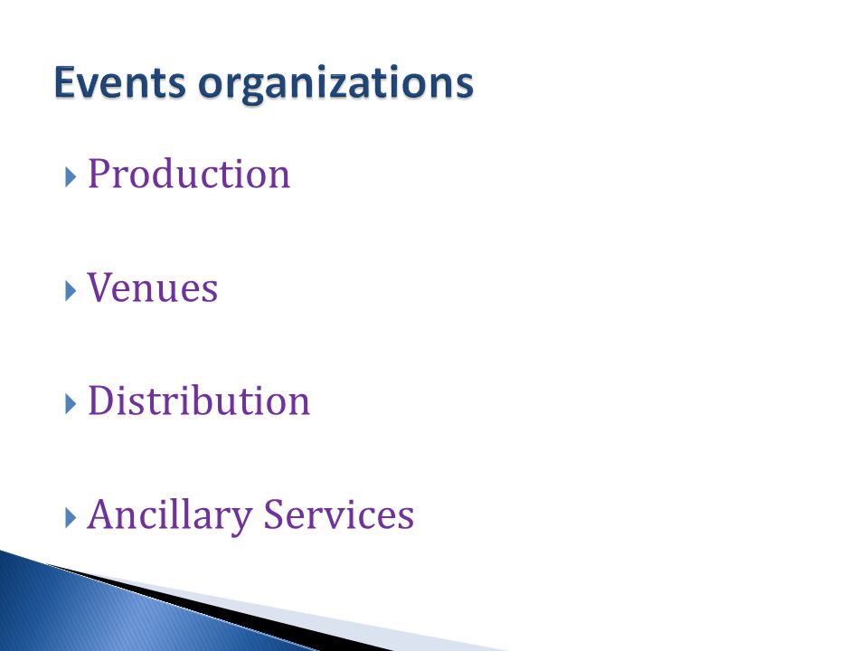  Production  Venues  Distribution  Ancillary Services