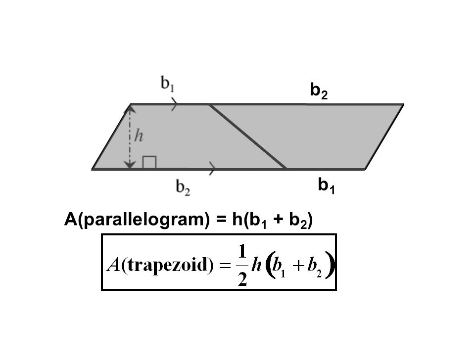 b1b1 b2b2 A(parallelogram) = h(b 1 + b 2 )