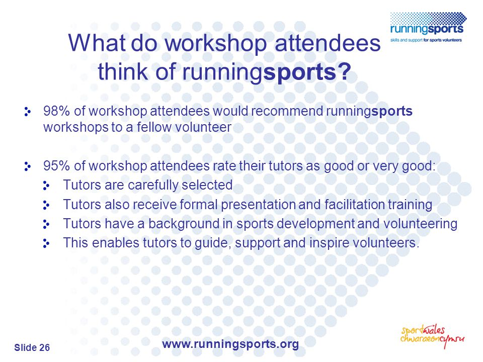 Slide 26 What do workshop attendees think of runningsports.