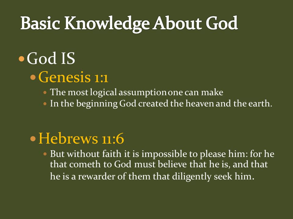 God IS Genesis 1:1 The most logical assumption one can make In the beginning God created the heaven and the earth.