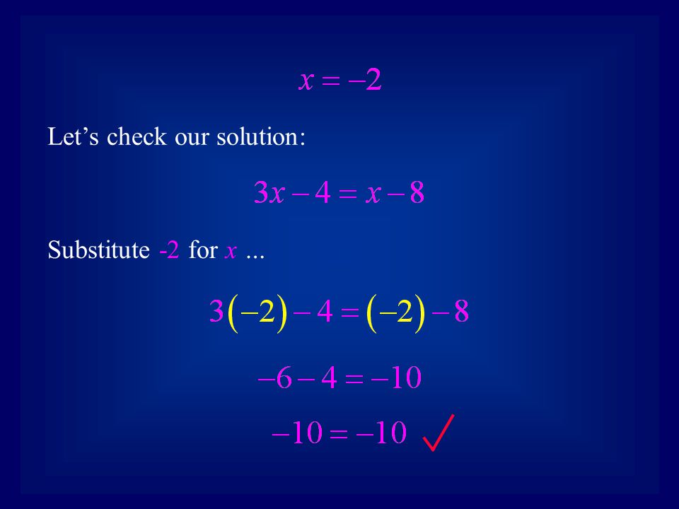 Let’s check our solution: Substitute -2 for x …