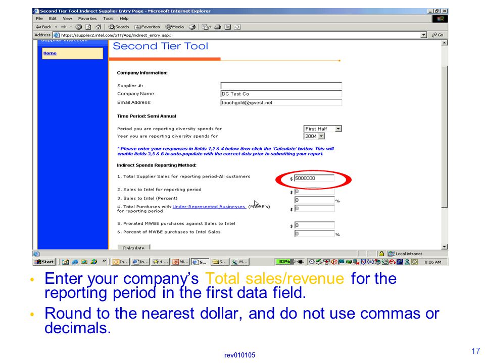 rev  Enter your company’s Total sales/revenue for the reporting period in the first data field.