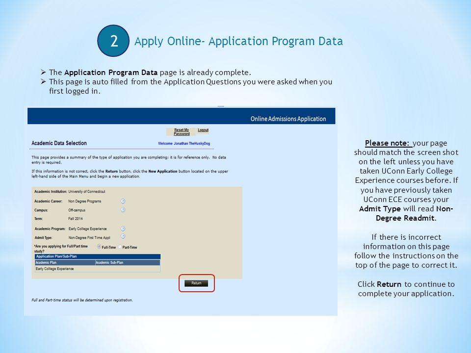 2 Apply Online- Application Program Data  The Application Program Data page is already complete.