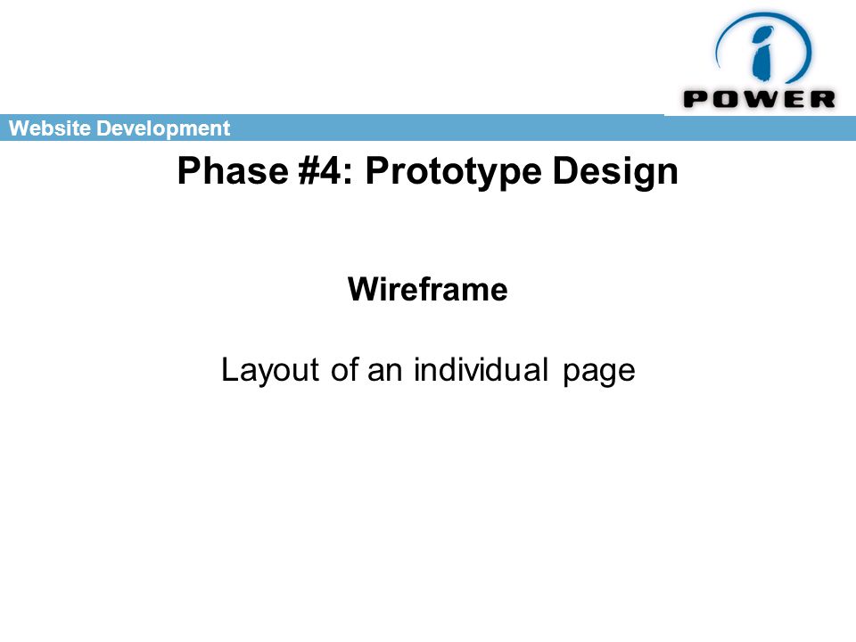 Website Development Phase #4: Prototype Design Wireframe Layout of an individual page