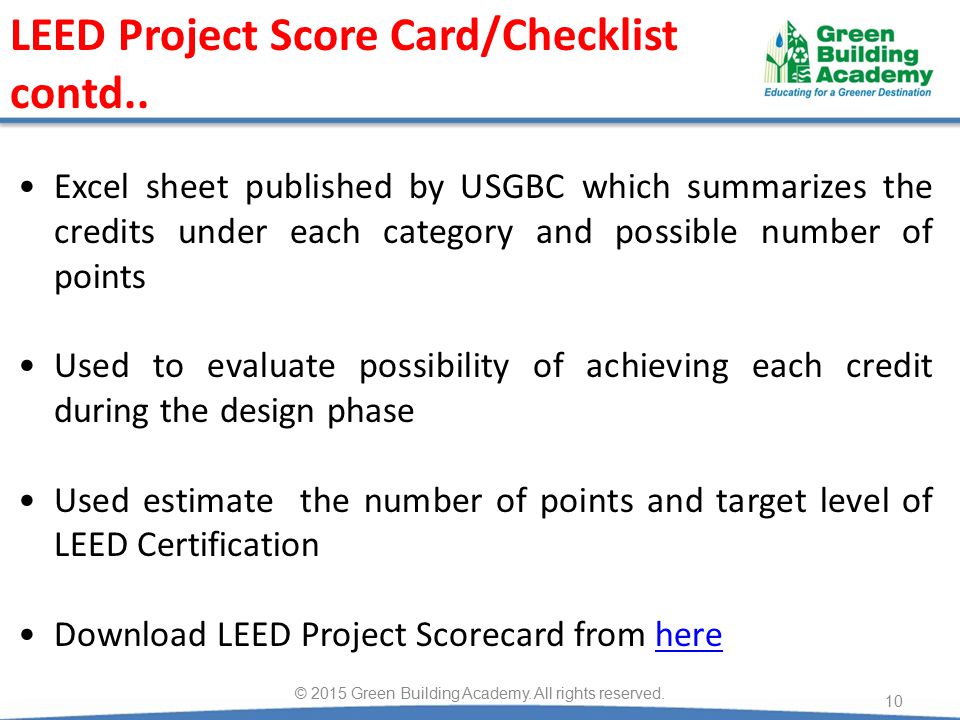 chapter 11 more about usgbc and leed 1 2015 green building leed score sheet