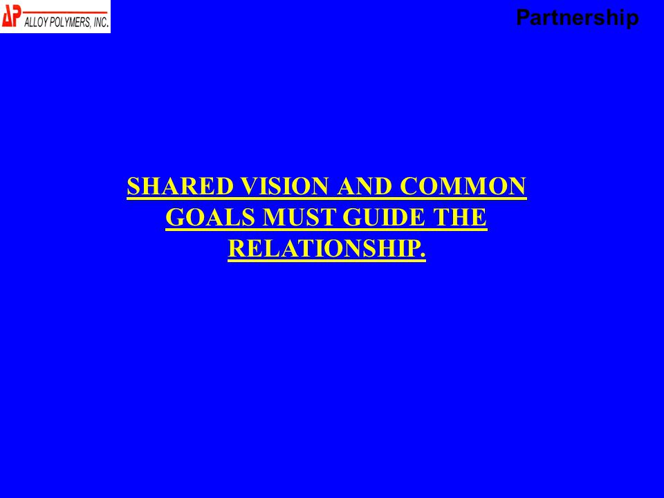 SHARED VISION AND COMMON GOALS MUST GUIDE THE RELATIONSHIP. Partnership