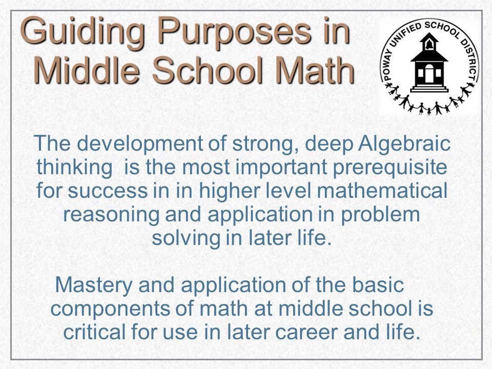The development of strong, deep Algebraic thinking is the most important prerequisite for success in in higher level mathematical reasoning and application in problem solving in later life.