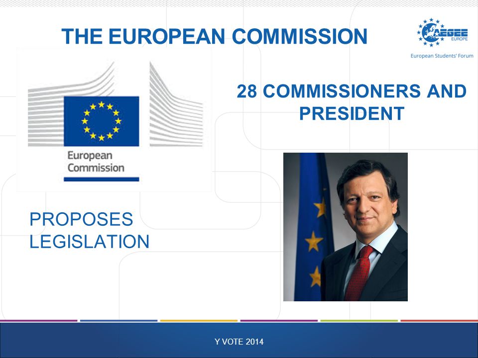 THE EUROPEAN COMMISSION Y VOTE 2014 PROPOSES LEGISLATION 28 COMMISSIONERS AND PRESIDENT
