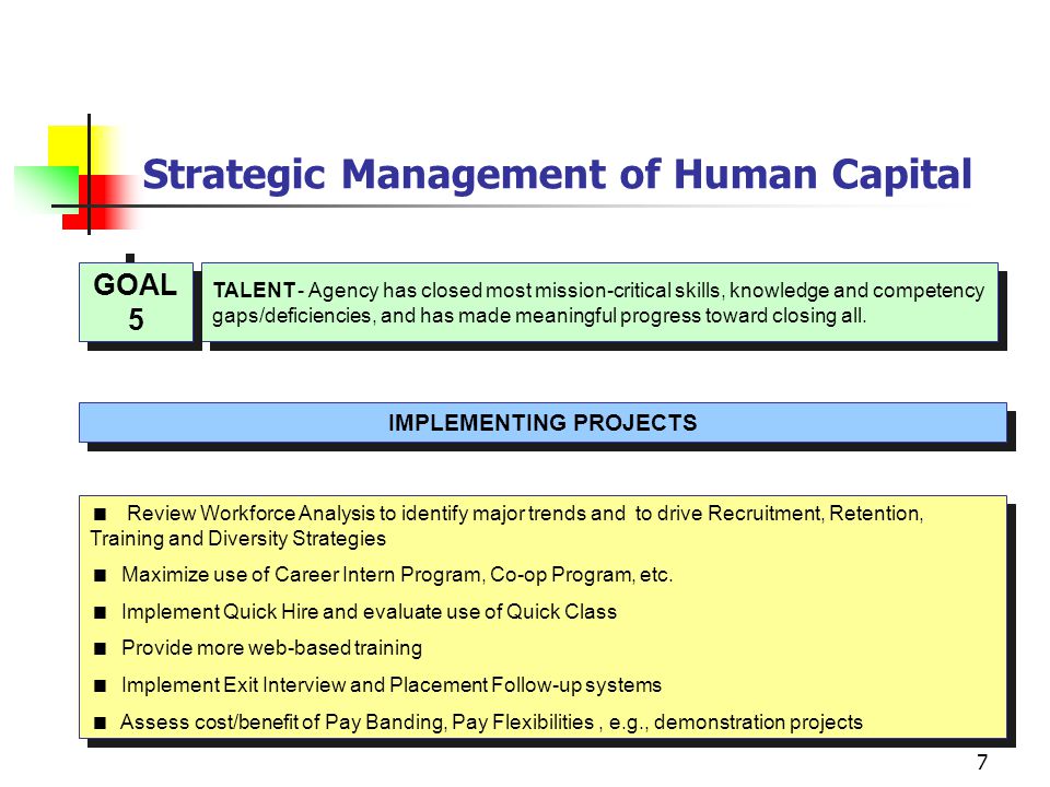 7 Strategic Management of Human Capital TALENT - Agency has closed most mission-critical skills, knowledge and competency gaps/deficiencies, and has made meaningful progress toward closing all.