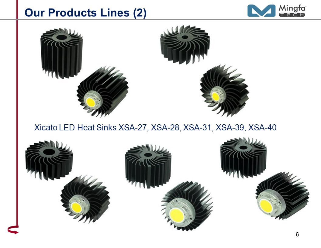 6 Our Products Lines (2) Xicato LED Heat Sinks XSA-27, XSA-28, XSA-31, XSA-39, XSA-40