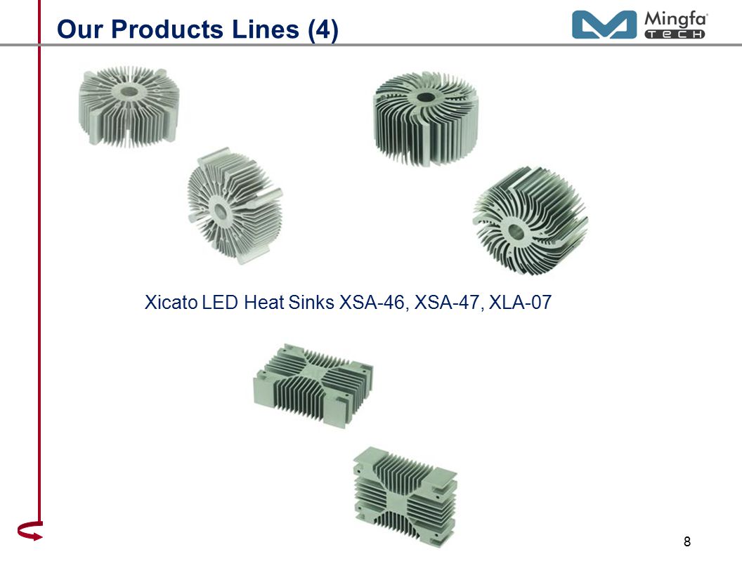 8 Our Products Lines (4) Xicato LED Heat Sinks XSA-46, XSA-47, XLA-07