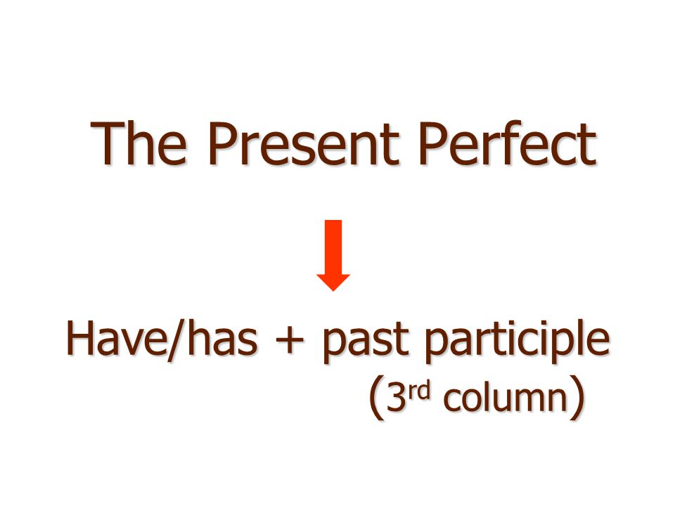 The Present Perfect Have/has + past participle ( 3 rd column )