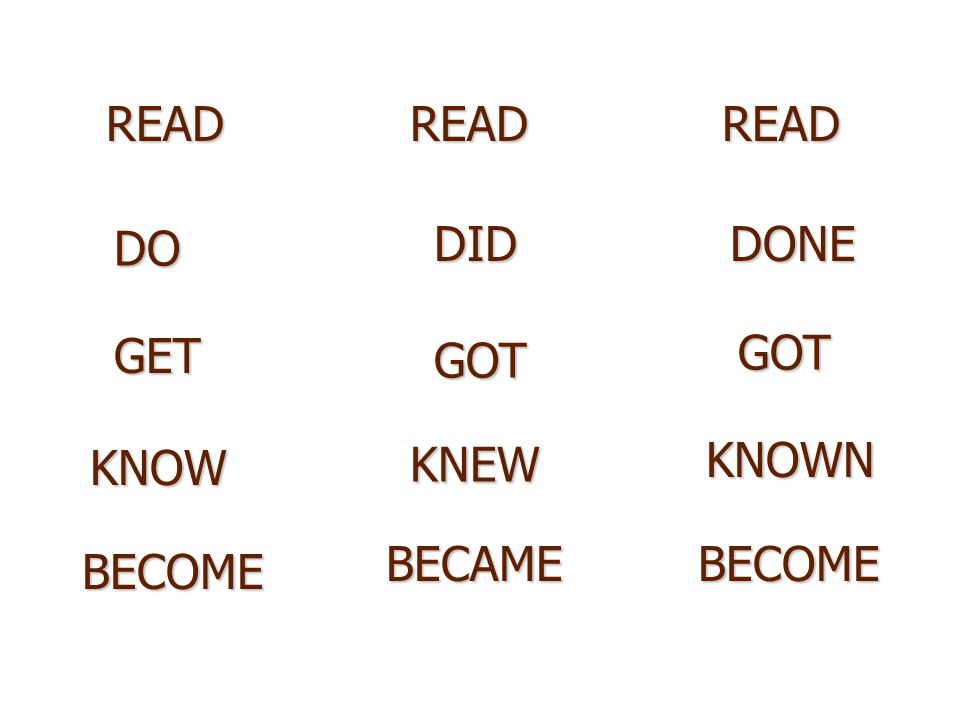 READREADREAD DO DIDDONE GET GOT GOT KNOW KNEW KNOWN BECOME BECAMEBECOME
