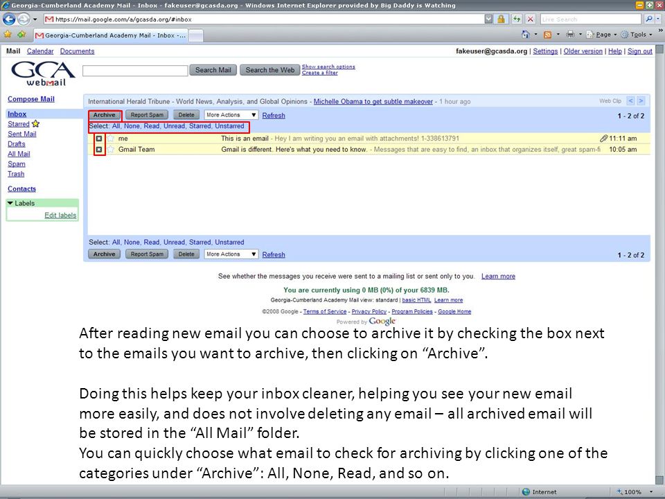 After reading new  you can choose to archive it by checking the box next to the  s you want to archive, then clicking on Archive .