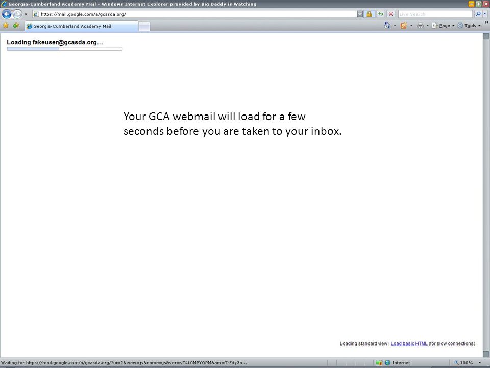 Your GCA webmail will load for a few seconds before you are taken to your inbox.