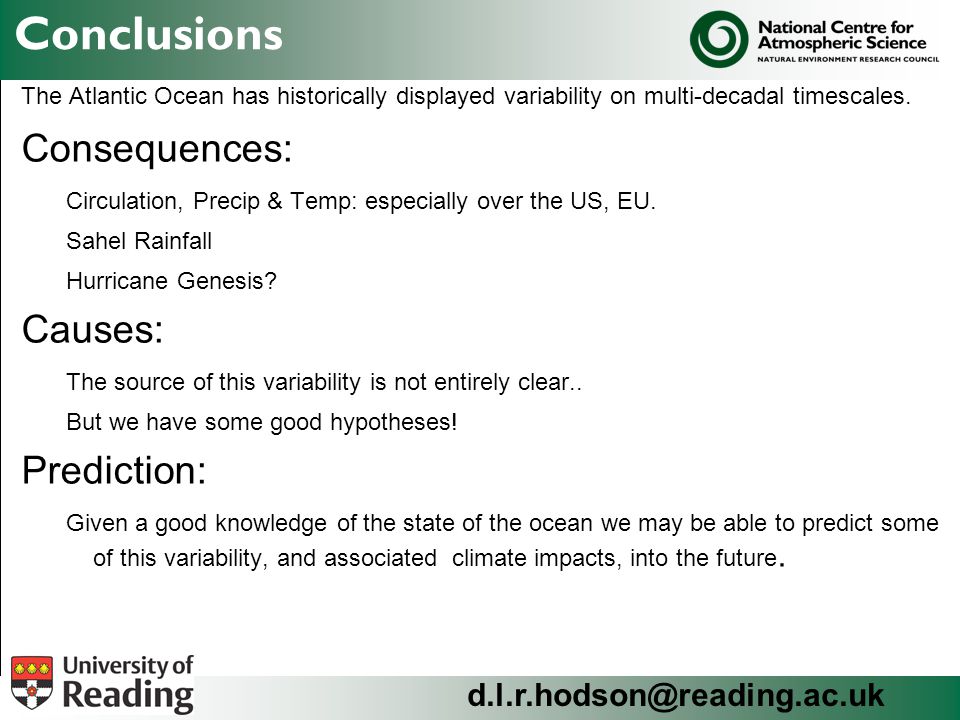 Conclusions The Atlantic Ocean has historically displayed variability on multi-decadal timescales.