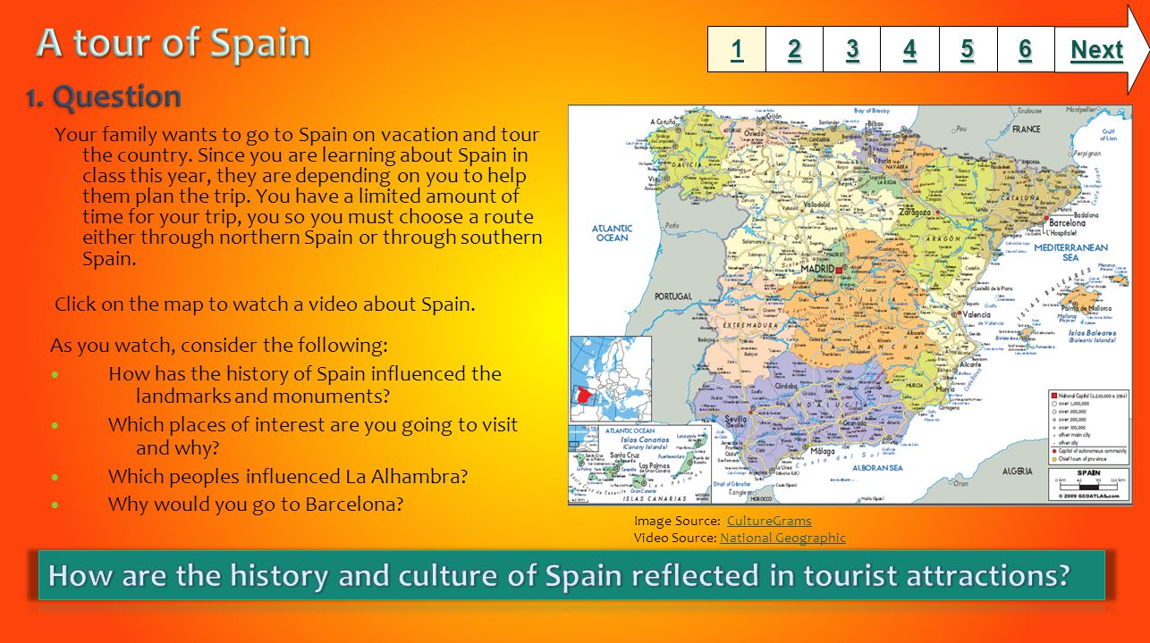Your family wants to go to Spain on vacation and tour the country.