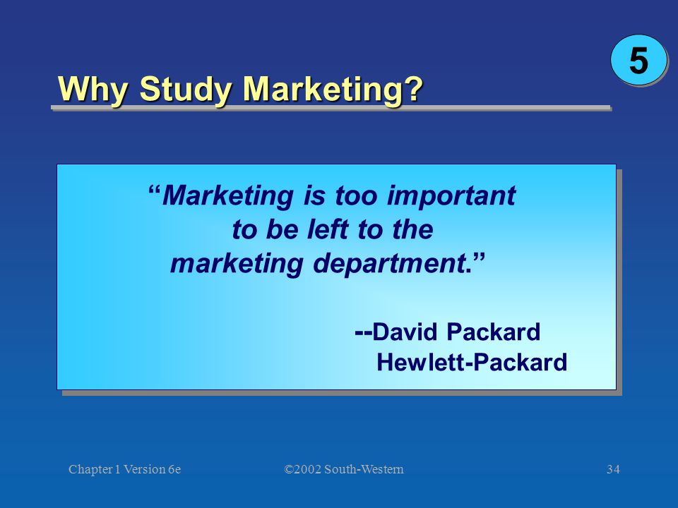 ©2002 South-Western Chapter 1 Version 6e34 Why Study Marketing.