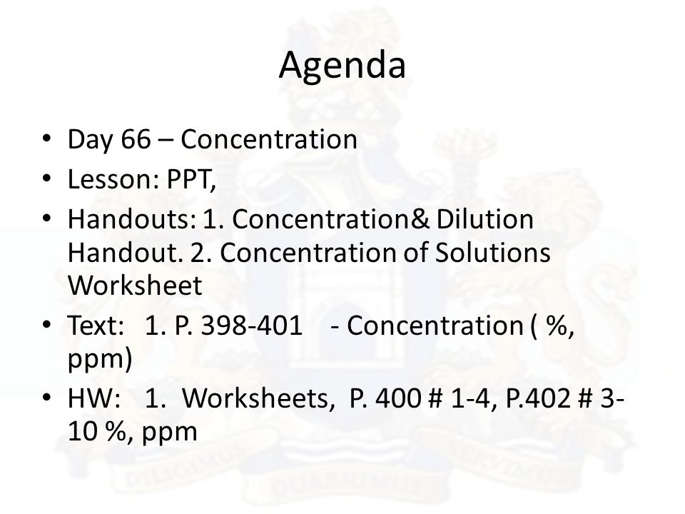 Worksheets Dilution Problems Worksheet agenda day 66 concentration lesson ppt handouts 1 dilution handout