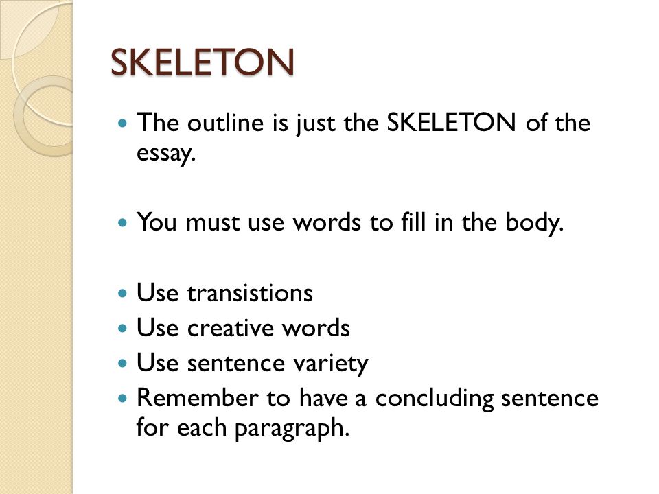 essay skeleton format Extended essay skeleton outline template note – this is a generic template and may not be suitable for your particular topic introduction (usually written last). essay skeleton format Extended essay skeleton outline template note – this is a generic template and may not be suitable for your particular topic introduction (usually written last).