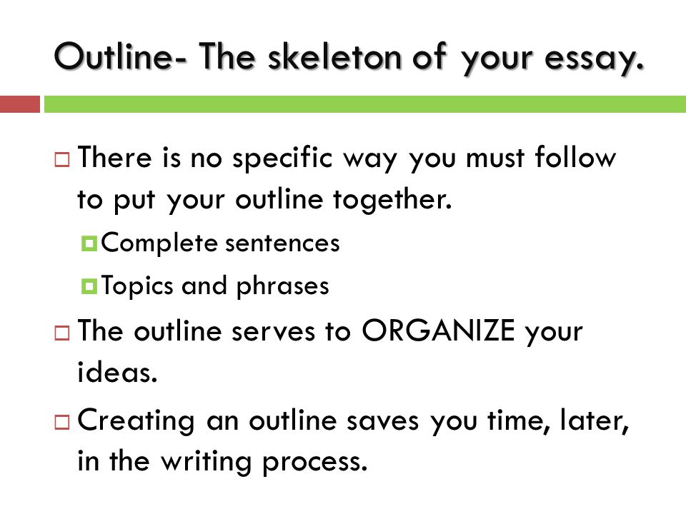Outline- The skeleton of your essay.