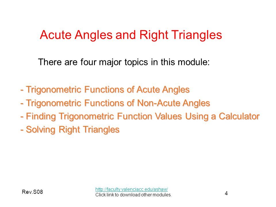 4 Rev.S08 Acute Angles and Right Triangles     Click link to download other modules.