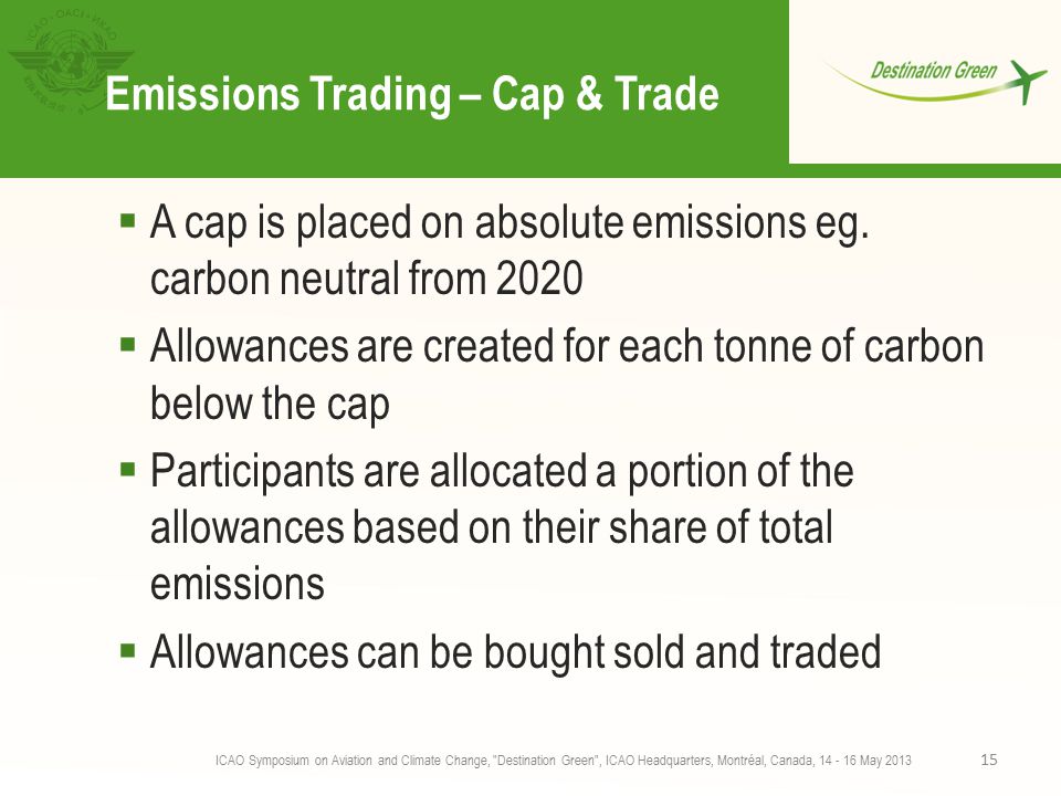 Emissions Trading – Cap & Trade  A cap is placed on absolute emissions eg.