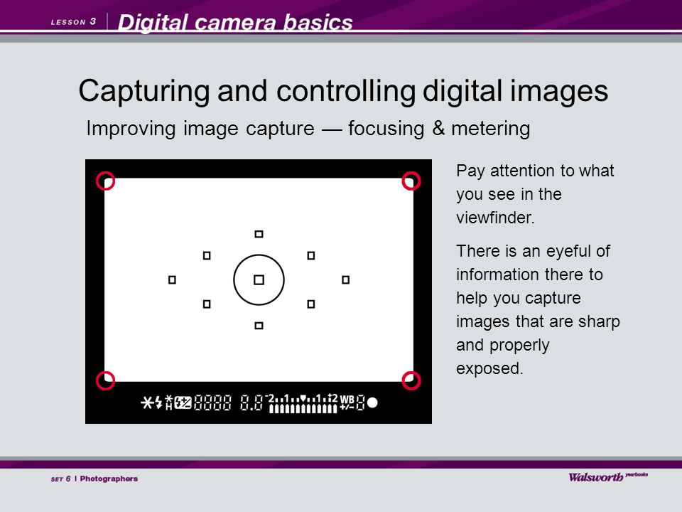 Improving image capture — focusing & metering Pay attention to what you see in the viewfinder.