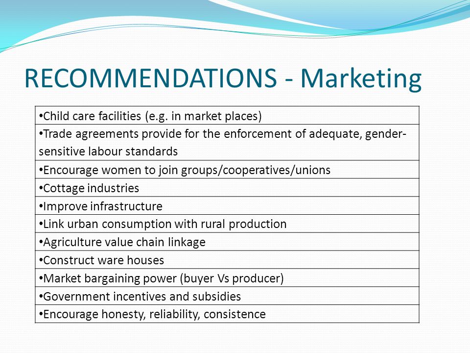 RECOMMENDATIONS - Marketing Child care facilities (e.g.
