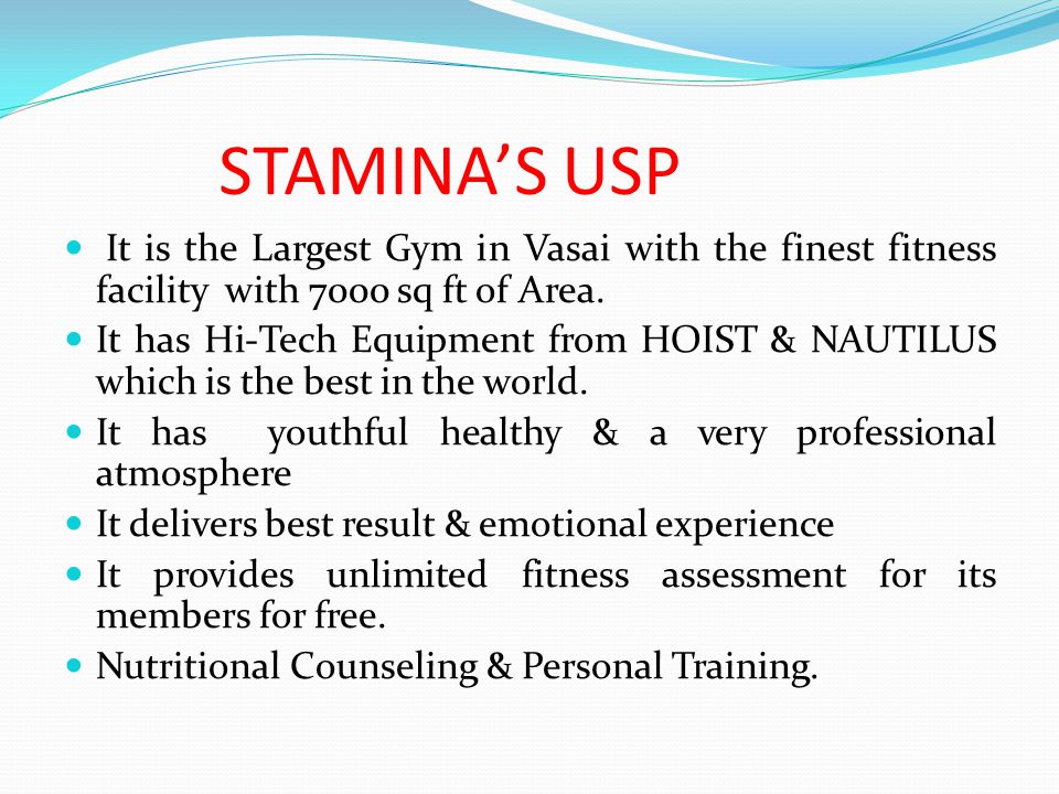STAMINA’S USP It is the Largest Gym in Vasai with the finest fitness facility with 7000 sq ft of Area.