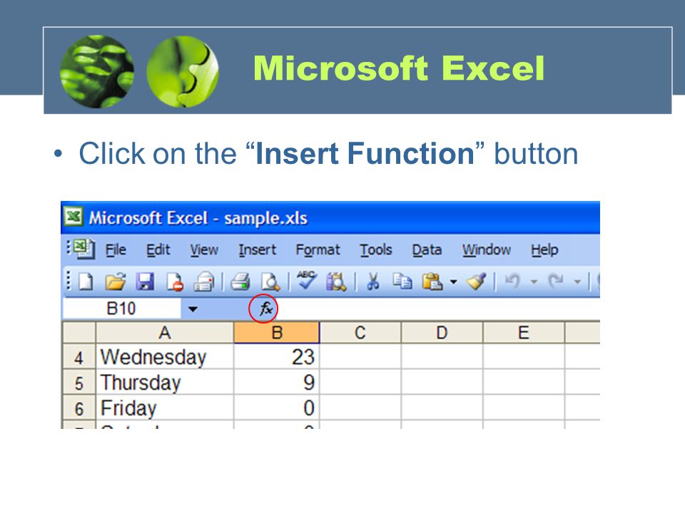 Microsoft Excel Click on the Insert Function button