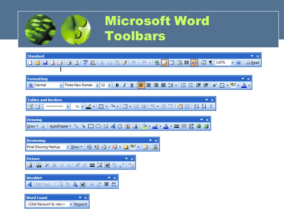 Microsoft Word Toolbars