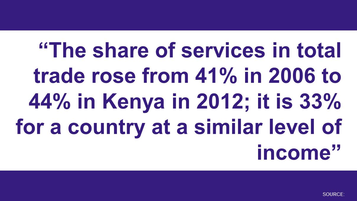 SOURCE: The share of services in total trade rose from 41% in 2006 to 44% in Kenya in 2012; it is 33% for a country at a similar level of income