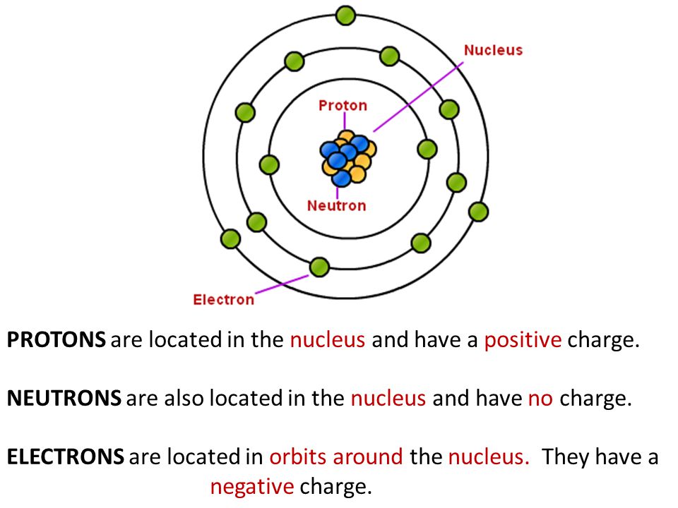 PROTONS are located in the nucleus and have a positive charge.