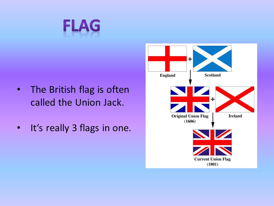The British flag is often called the Union Jack. It‘s really 3 flags in one.