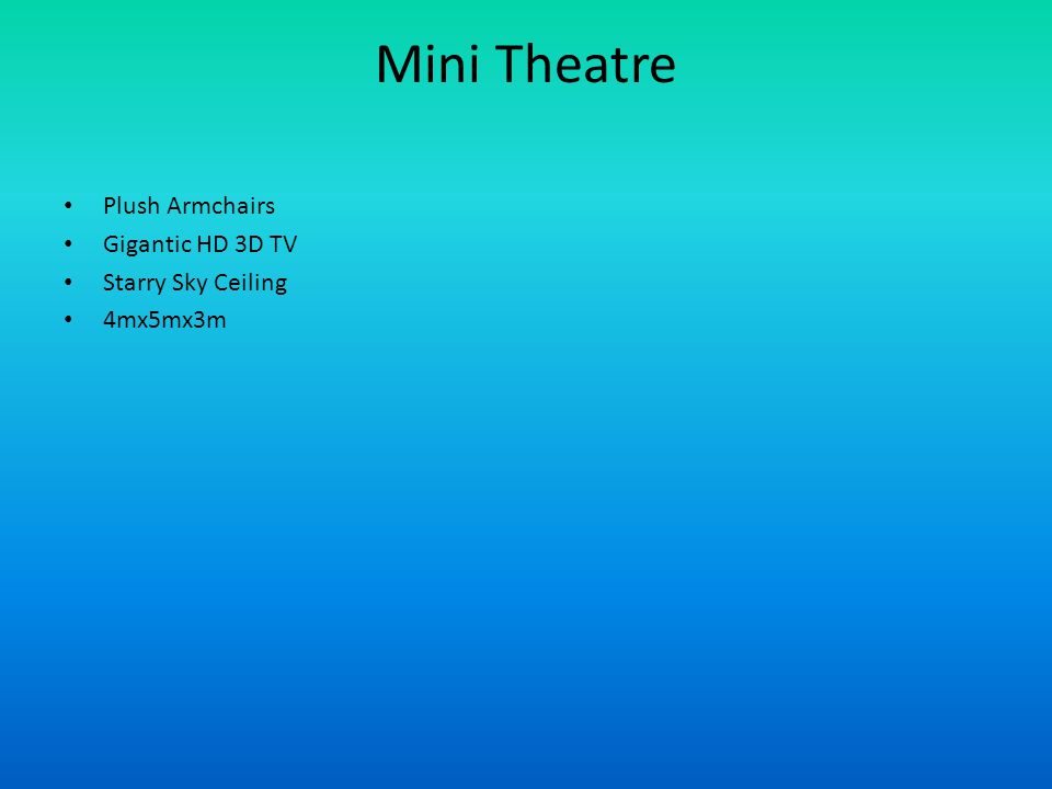 Mini Theatre Plush Armchairs Gigantic HD 3D TV Starry Sky Ceiling 4mx5mx3m