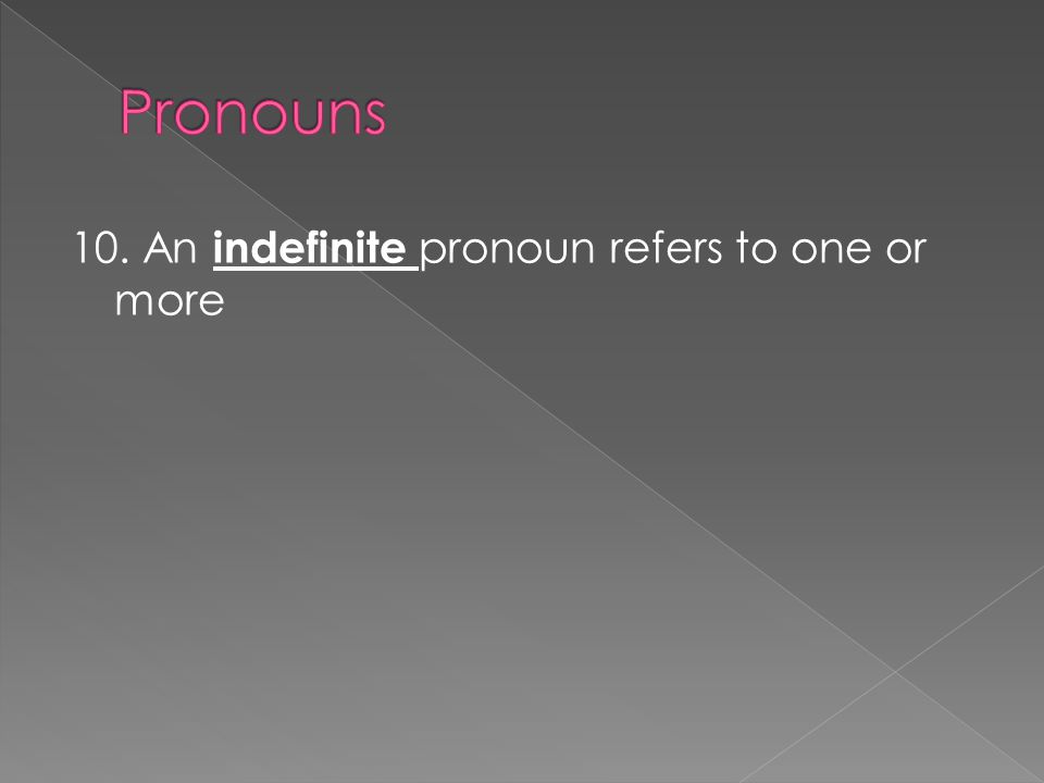 10. An indefinite pronoun refers to one or more