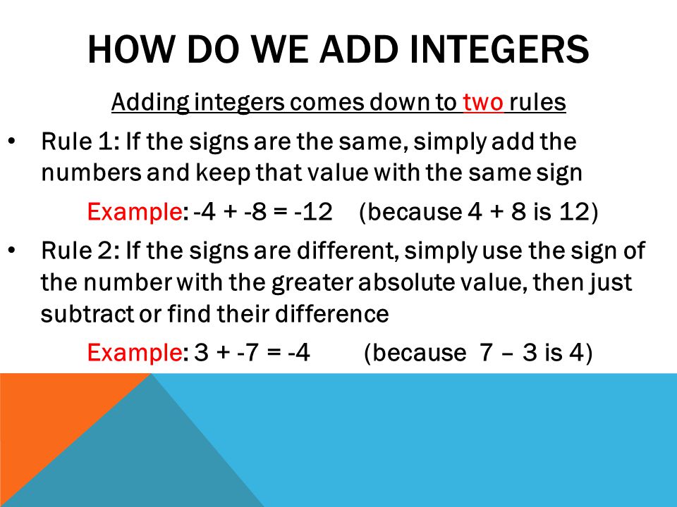 Worksheets Adding Integers Rules ch 2 3 to 6 adding subtracting multiplying and dividing how do we add integers comes down two rules rule 1 if