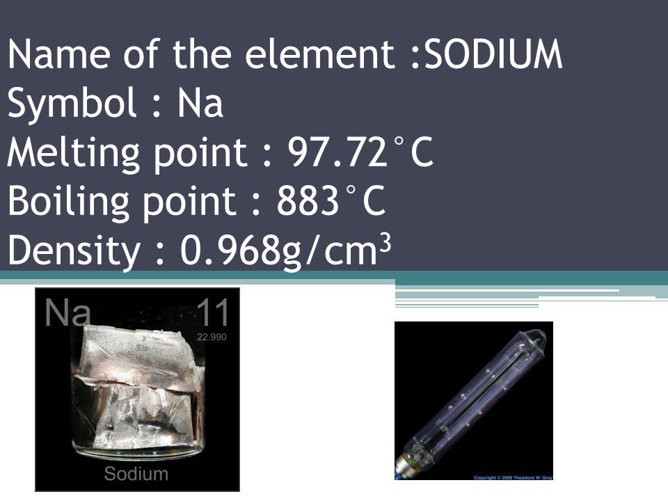 Name of the element : NEON Symbol :Ne Melting point : °C Boiling point : °C Density : 0.9g/l