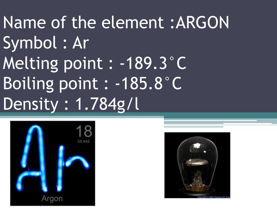 Name of the element :CHLORINE Symbol : Cl Melting point : °C Boiling point : °C Density : 3.214g/l
