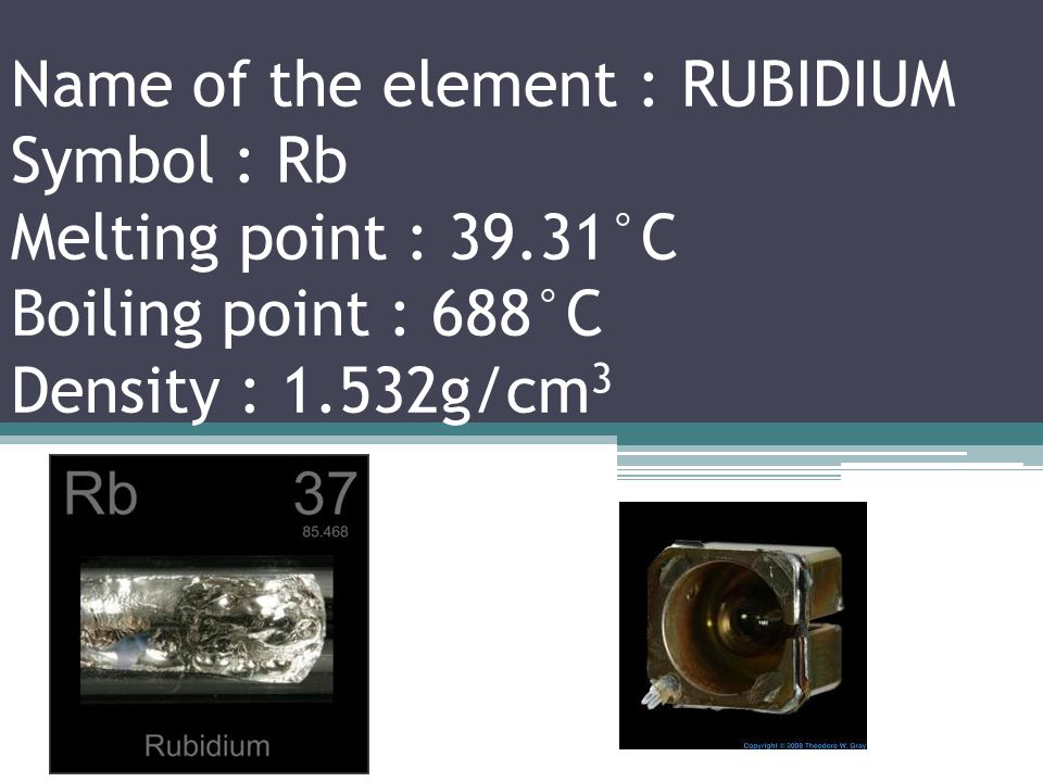 Name of the element : KRYPTON Symbol : Kr Melting point : °C Boiling point : °C Density : 3.75g/l