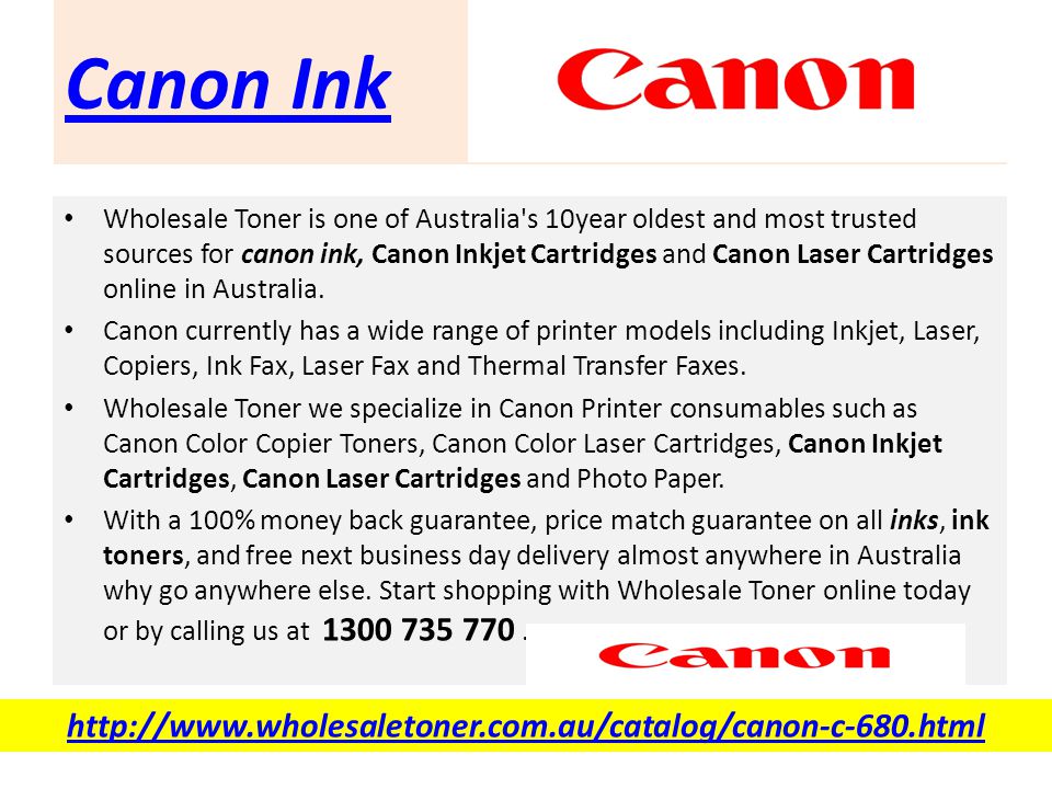 Canon Ink   Wholesale Toner is one of Australia s 10year oldest and most trusted sources for canon ink, Canon Inkjet Cartridges and Canon Laser Cartridges online in Australia.