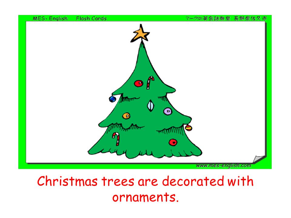 Christmas trees are decorated with ornaments.