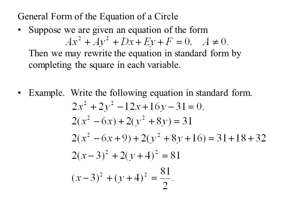 Standard Form For The Equation Of Circle A Is Set 3 General Form
