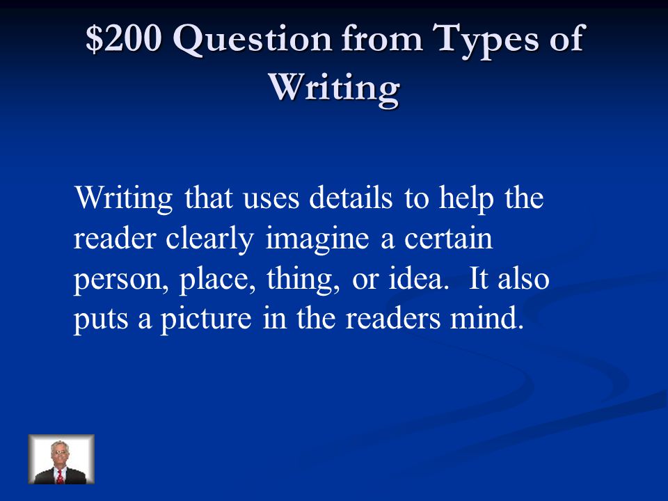 $100 Answer from Types of Writing …shares an event or experience in the writer s personal life.