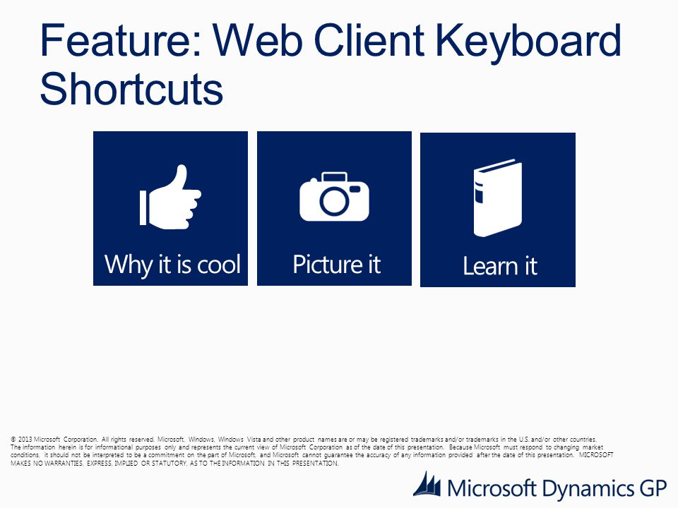 Feature: Web Client Keyboard Shortcuts © 2013 Microsoft Corporation.