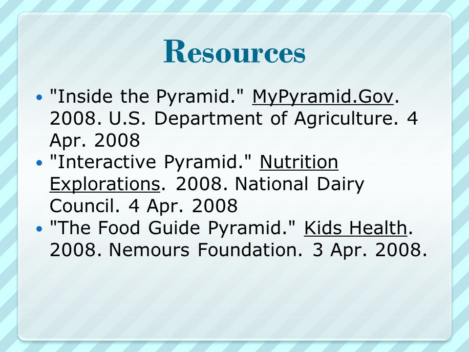 Resources Inside the Pyramid. MyPyramid.Gov
